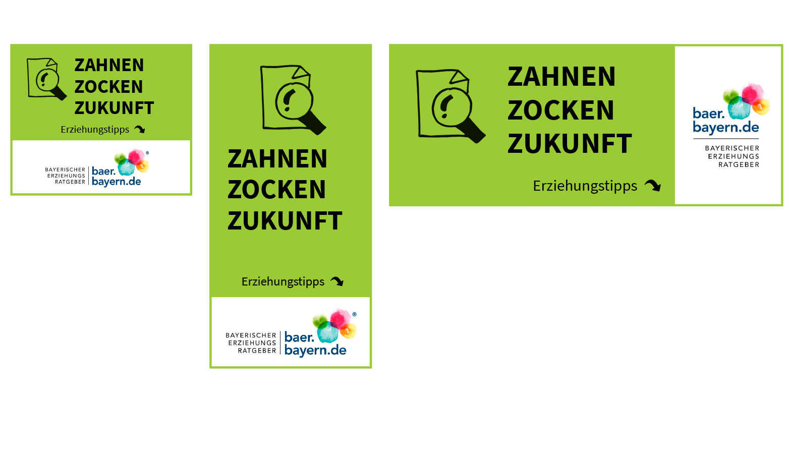 Online Banner: Mit dem Text Zahnen Zocken Zukunft und Logo BAER