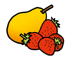 Illustration: Birne mit Erdbeeren