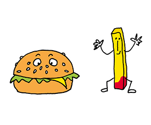 Illustration: Fastfood Burger mit Pommes