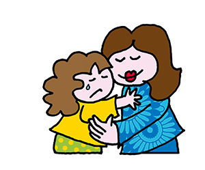 Illustration: weinendes Mädchen wird von Mutter getröstet