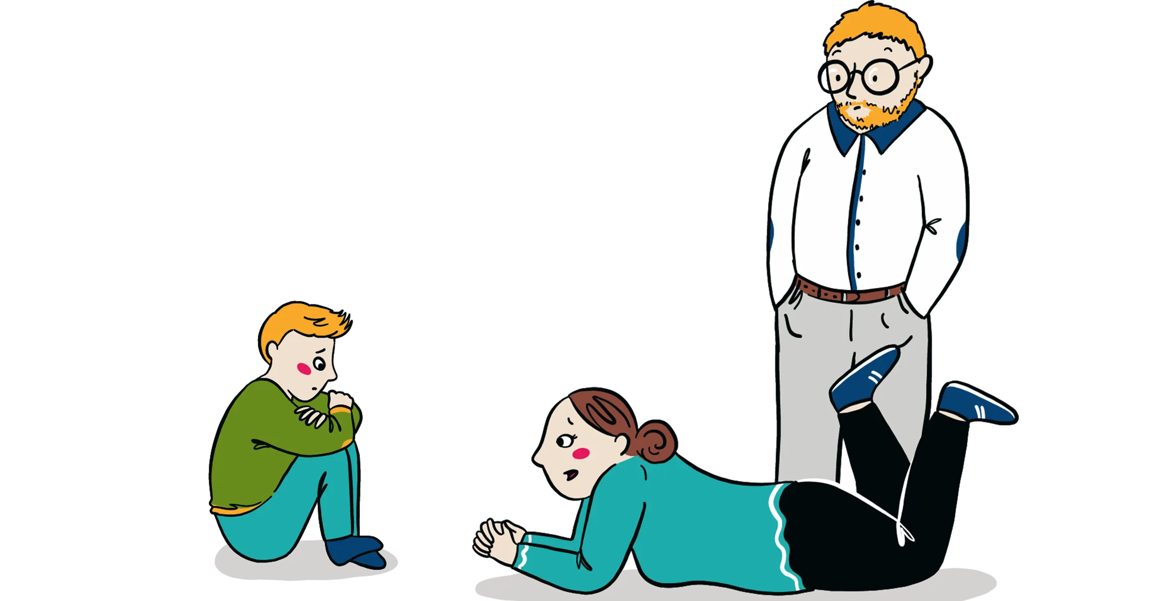 Illustration aus Medienbrief 2. Mutter Anne, Vater Max sprechen mit Sohn LEO